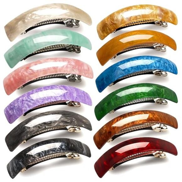 12pcs Retro Acrylic Hair Barrettes Automatic Large Hair Clip Elegant French - Picture 7 of 14